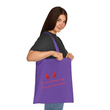 Load image into Gallery viewer, "Do you like my horns? They are retractable" Cotton Tote with Dr. Inna quote