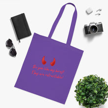 Load image into Gallery viewer, "Do you like my horns? They are retractable" Cotton Tote with Dr. Inna quote