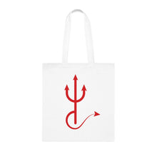 Load image into Gallery viewer, &quot;Do you like my horns? They are retractable&quot; Cotton Tote with Dr. Inna quote
